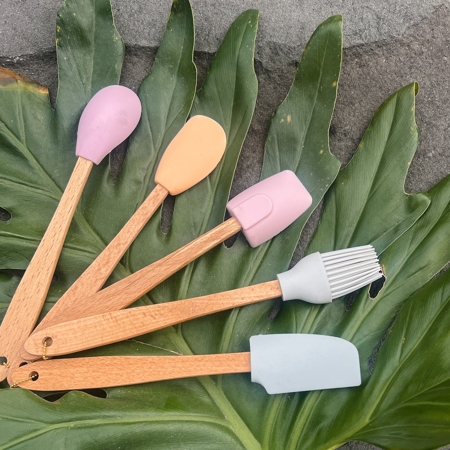 Silicone & Beechwood Mini Utensils - Set of 5