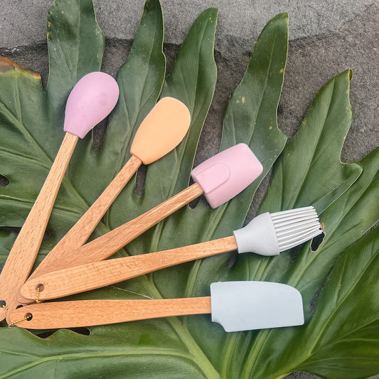 Silicone & Beechwood Mini Utensils - Set of 5