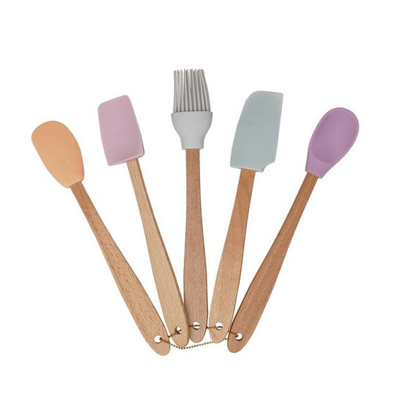 Silicone & Beechwood Mini Utensils - Set of 5