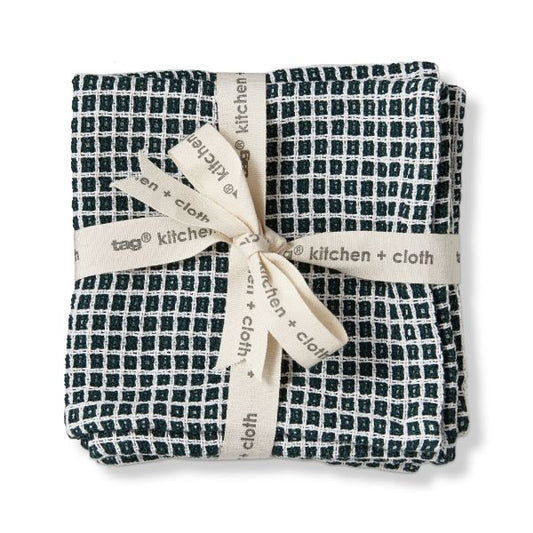 Checkered Dish Cloth Set of 2 - Dark Green