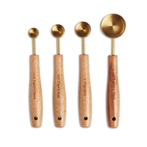 Acacia Wood & Gold Measuring Spoons