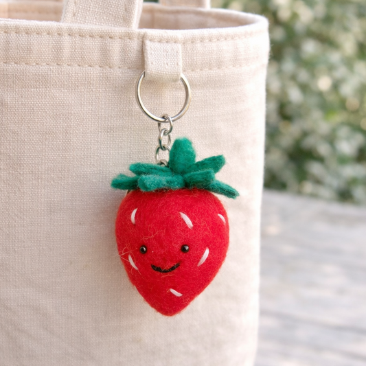 Strawberry Felted Keychain