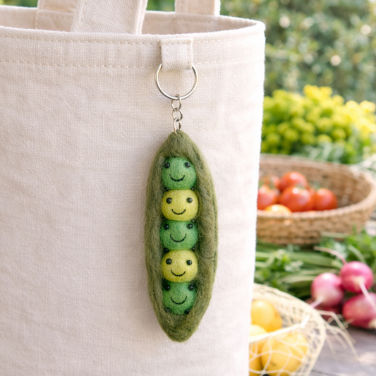 Pea Pod Felted Keychain