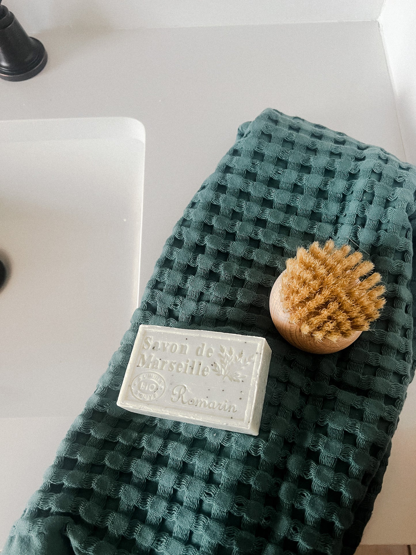 Organic Cotton Waffle Hand Towel in Spruce