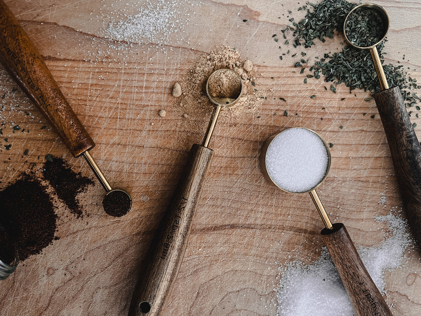 Acacia Wood & Gold Measuring Spoons