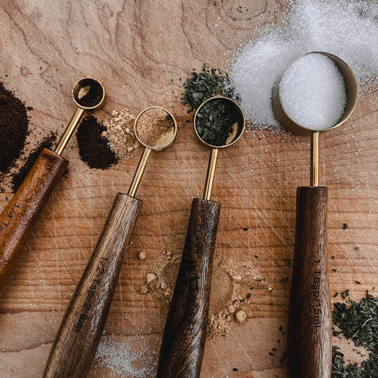 Acacia Wood & Gold Measuring Spoons