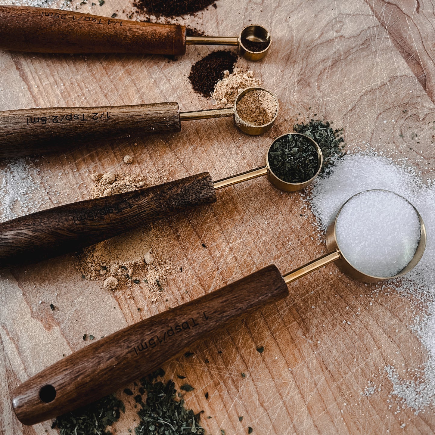 Acacia Wood & Gold Measuring Spoons