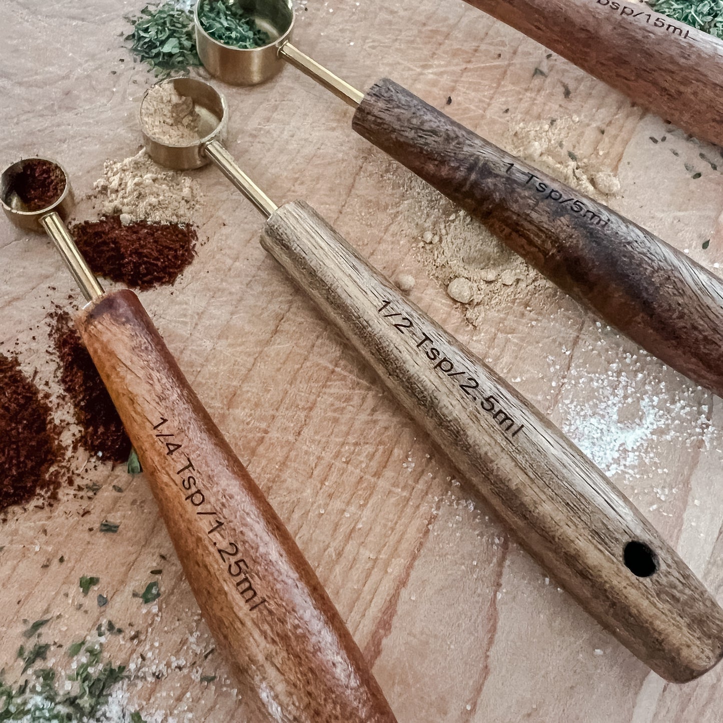 Acacia Wood & Gold Measuring Spoons