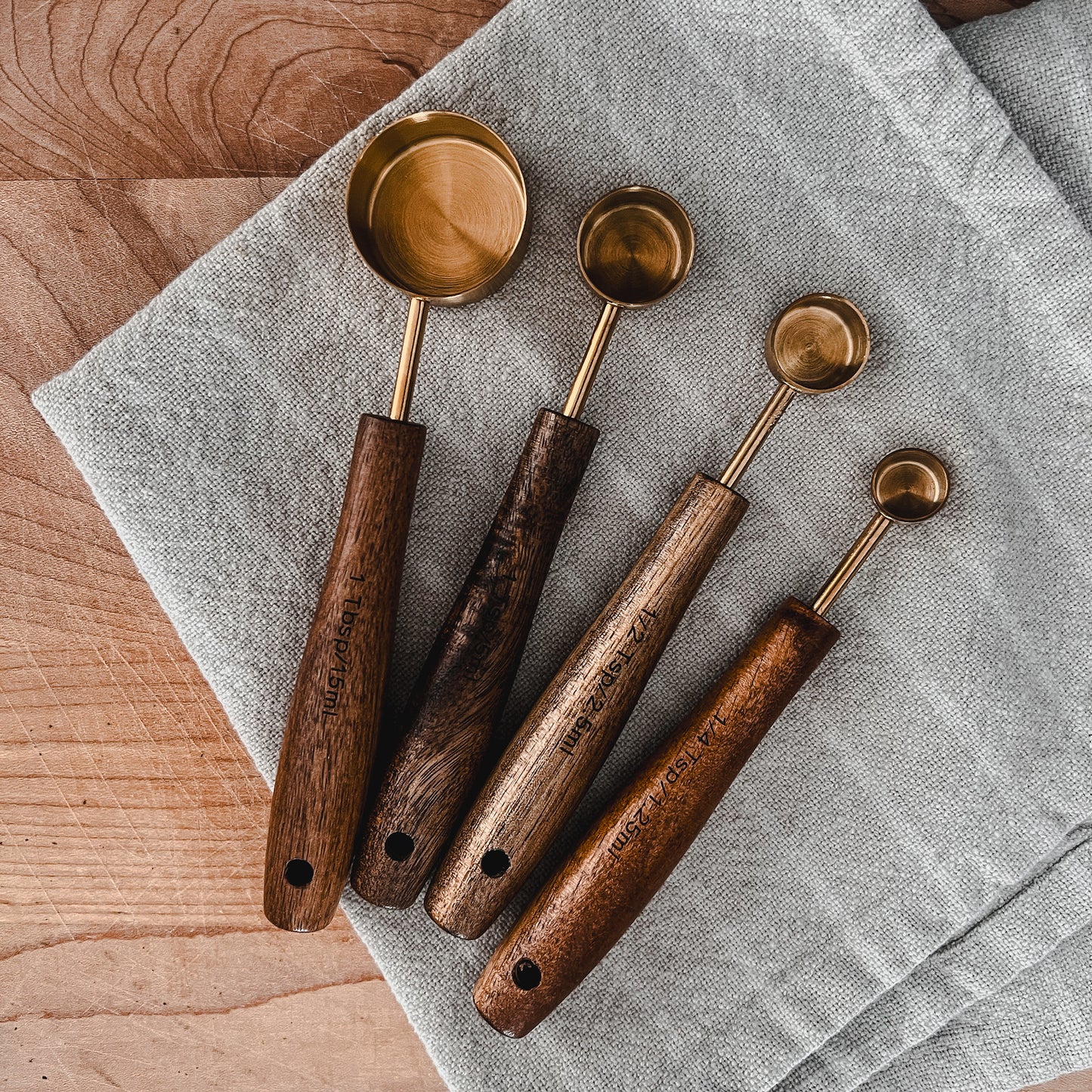 Acacia Wood & Gold Measuring Spoons