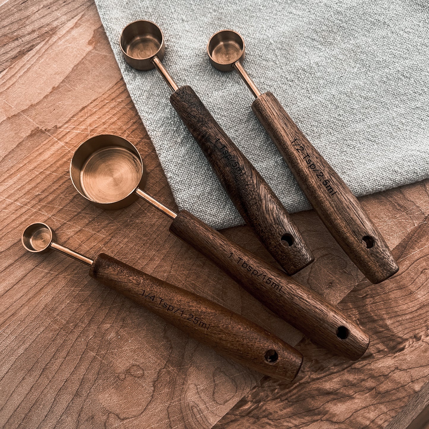 Acacia Wood & Gold Measuring Spoons