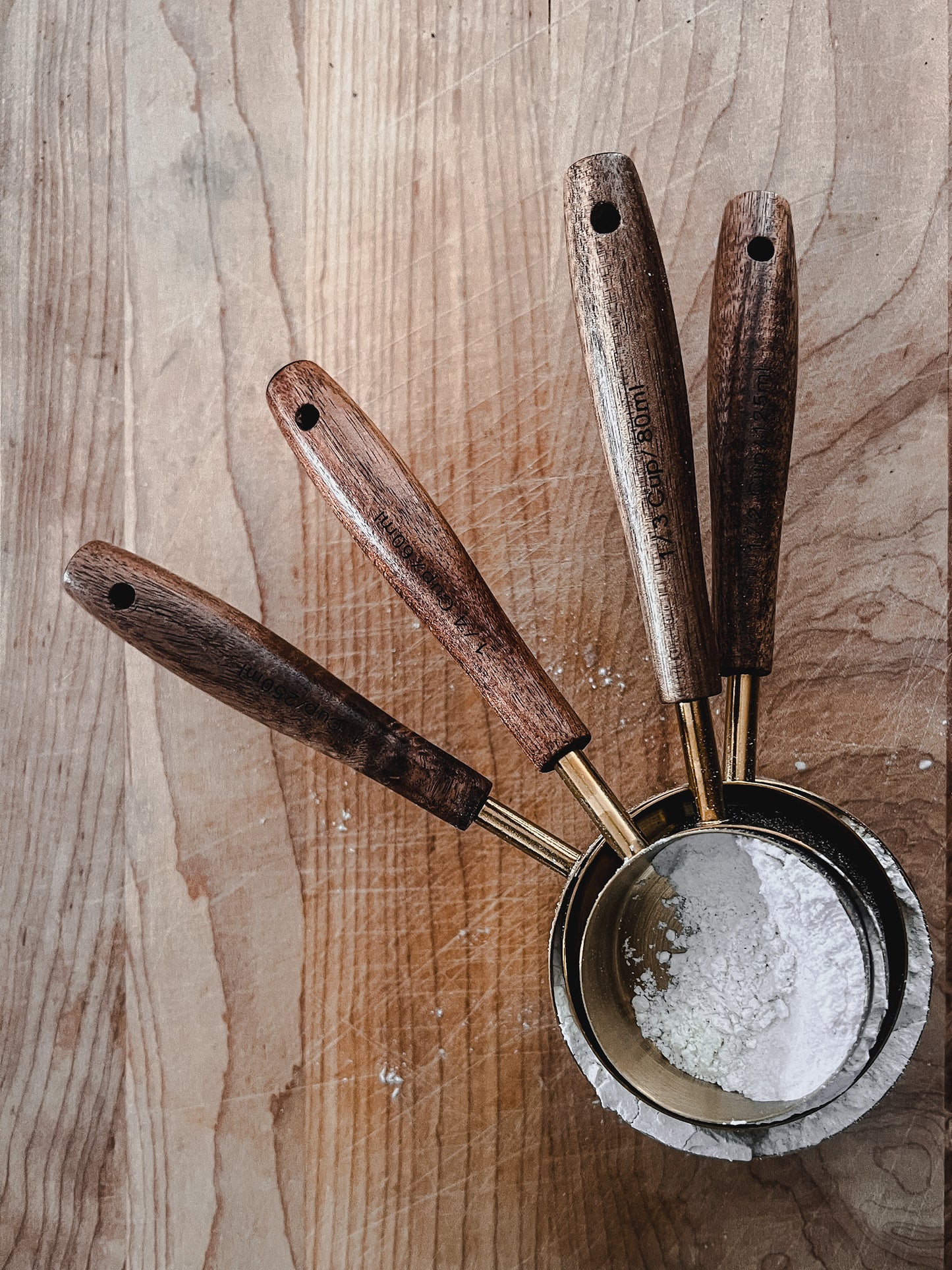 Acacia Wood & Gold Measuring Cups