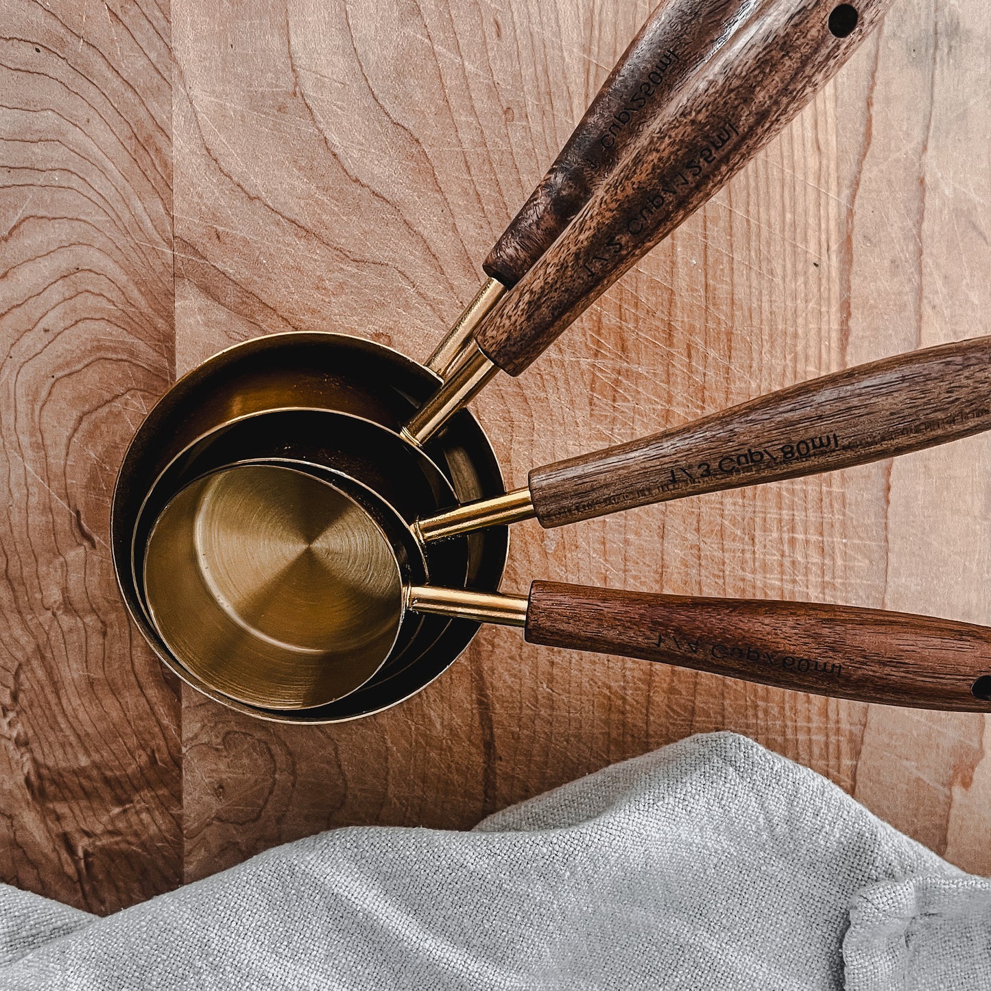 Acacia Wood & Gold Measuring Cups