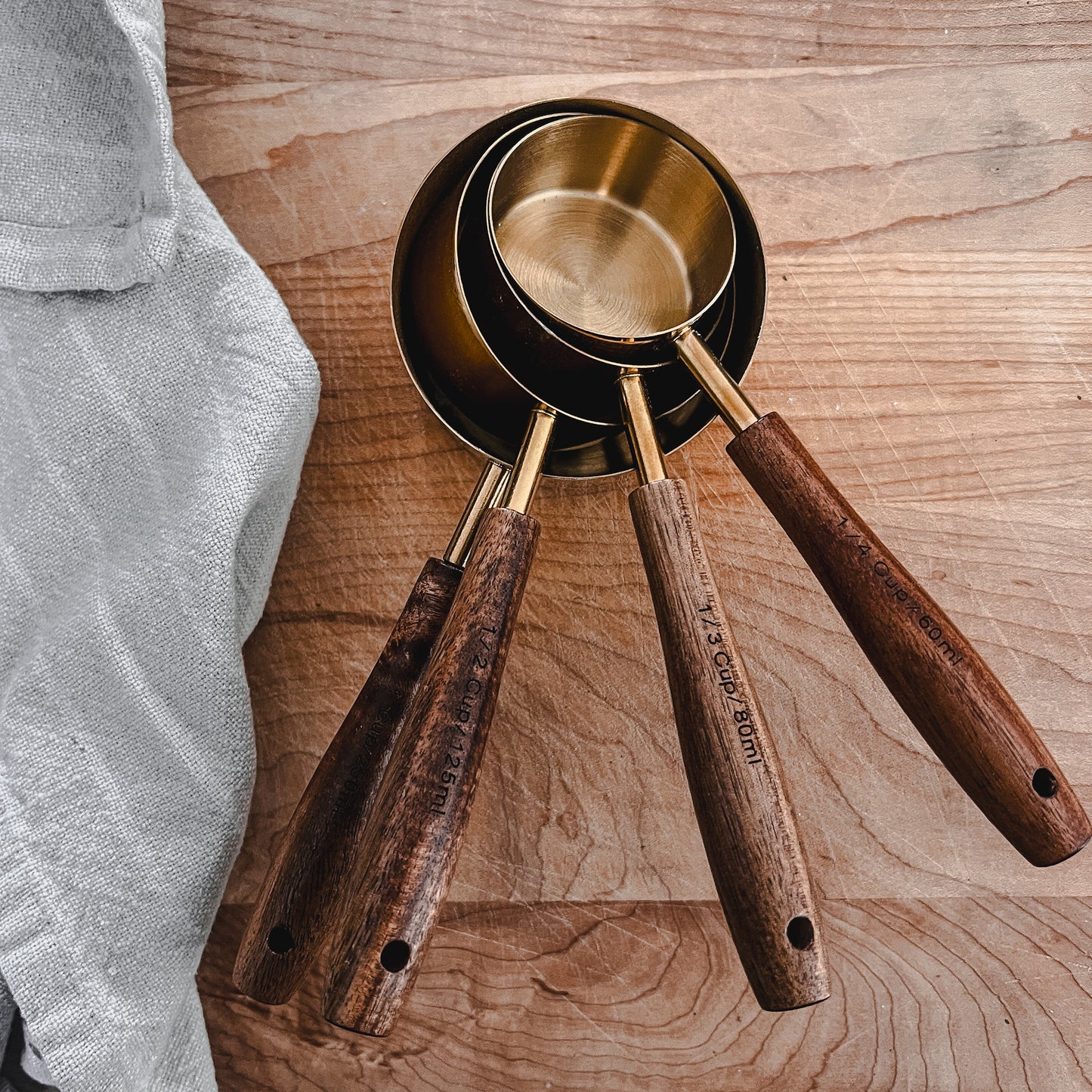 Acacia Wood & Gold Measuring Cups