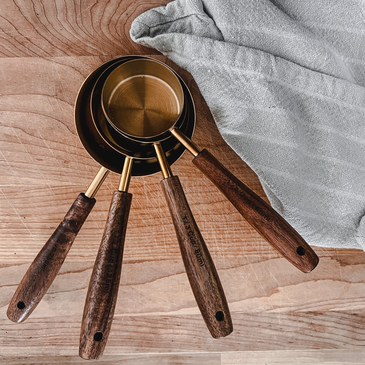 Acacia Wood & Gold Measuring Cups