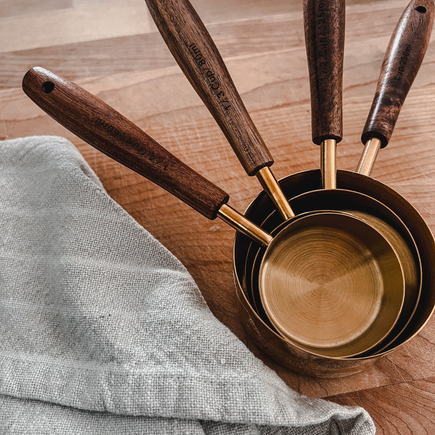 Acacia Wood & Gold Measuring Cups