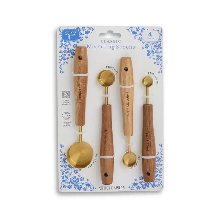 Acacia Wood & Gold Measuring Spoons