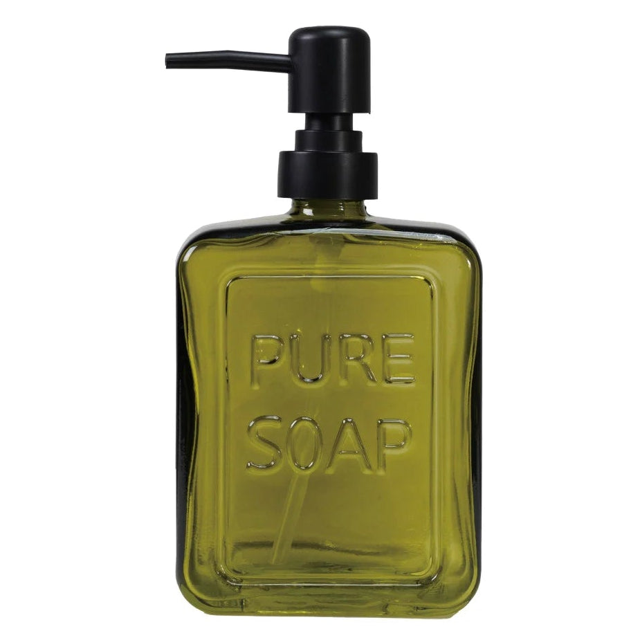 Green Glass 'Pure Soap' Pump Jar