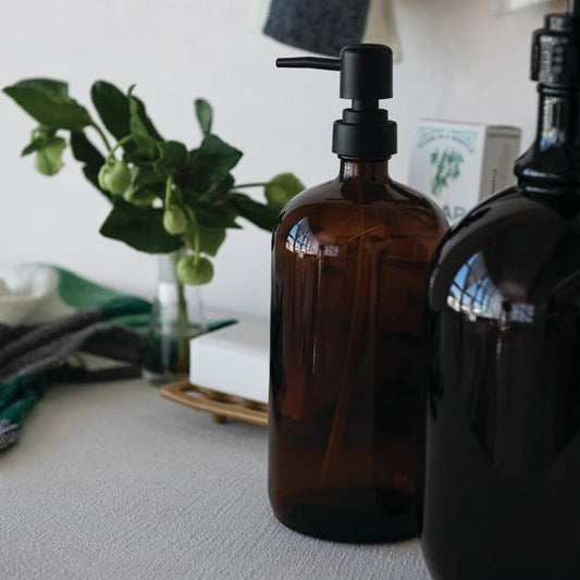 Brown Glass Soap Dispenser Jar