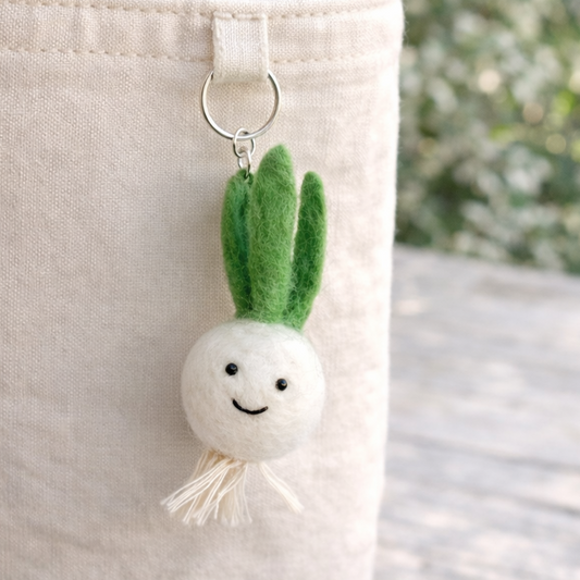 White Radish Felted Keychain